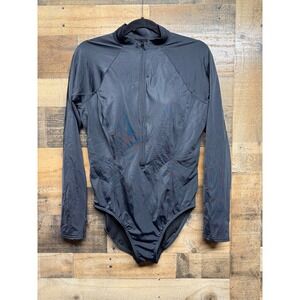 Lands End Womens Long Sleeve One Piece Swimsuit Black Rash Guard 14DDD 552168